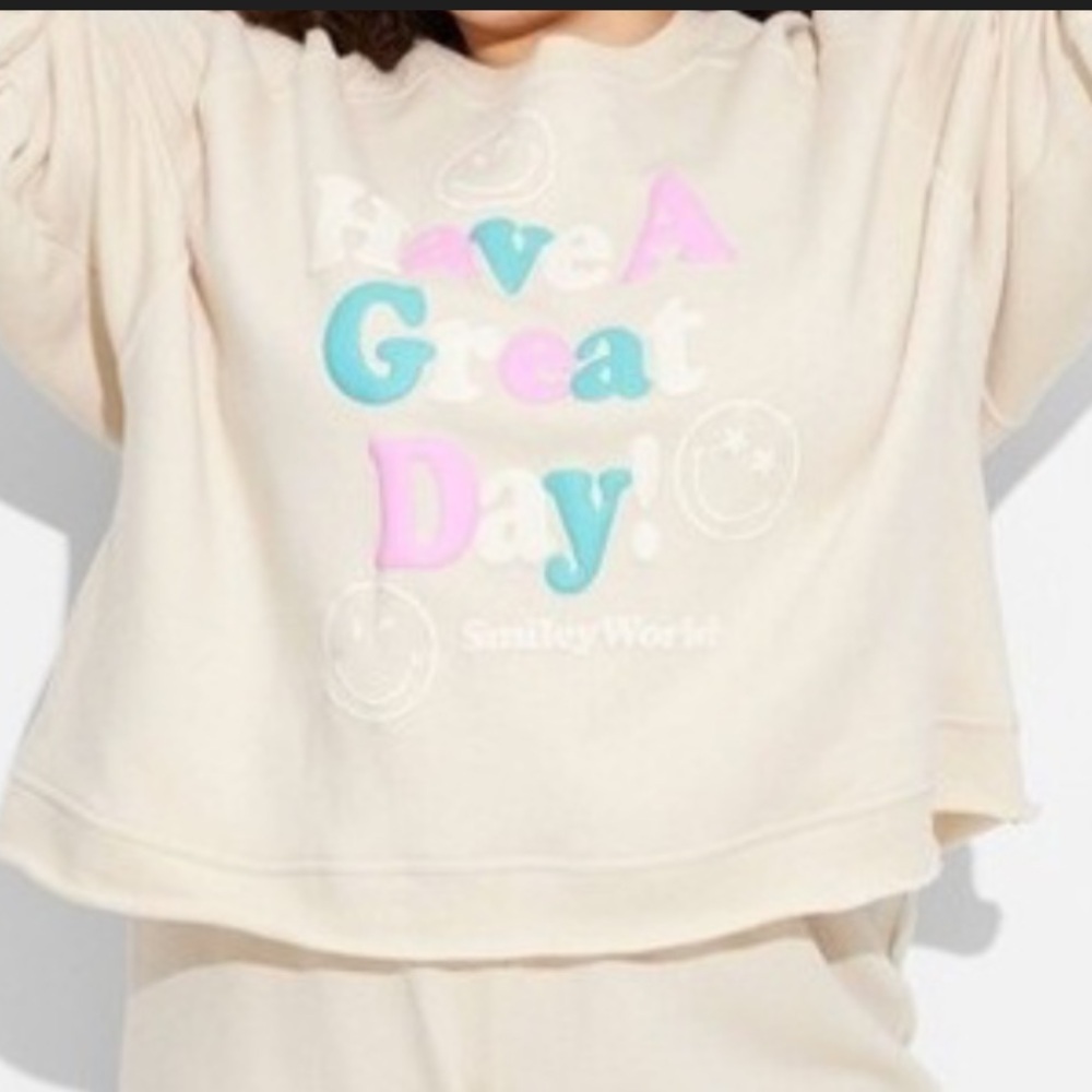 Beige/Cream Smiley World Graphic Sweatshirt - Size XXL